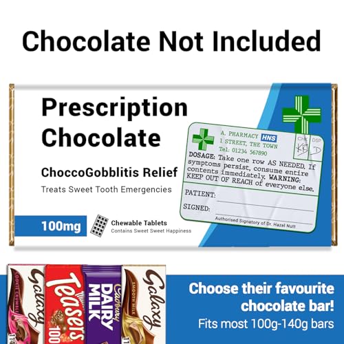Funny Prescription Chocolate Bar Wrapper x 6 pcs (Chocolates not included) - Get Well Soon Gifts, Stocking Fillers, Funny Gifts for Women, Men, Teachers