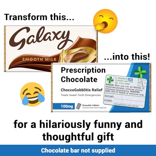 Funny Prescription Chocolate Bar Wrapper x 6 pcs (Chocolates not included) - Get Well Soon Gifts, Stocking Fillers, Funny Gifts for Women, Men, Teachers