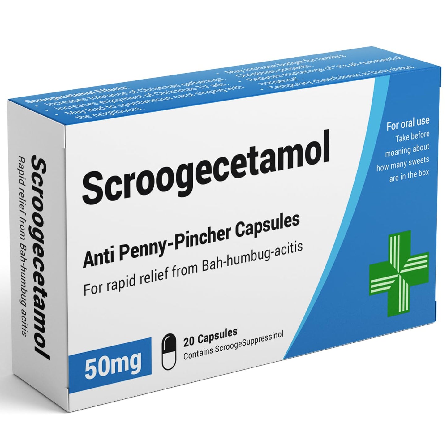 Scroogecetamol - Funny Gifts for Men. Joke Prank Pill Box, Jelly Bean Sweets 50g. Secret Santa Gifts for Men. Gifts for Men, Funny Secret Santa Gifts, Dad Gifts