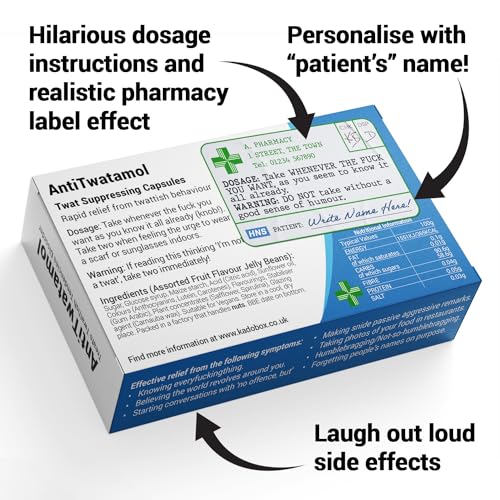 AntiTwatamol - Funny Joke Pills Box - Gag Gift with Jelly Beans Sweets (50g), Birthday Gifts for Men, Secret Santa Gifts, Dad Gift, Under 10 pounds