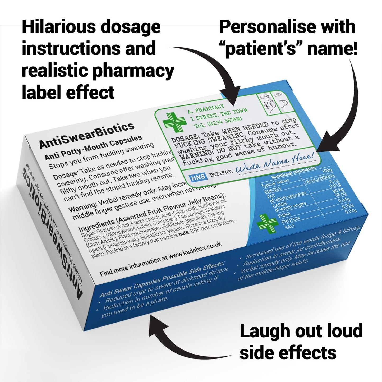 AntiSwearBiotics - Funny Rude Joke Prank Pill Box, Swear Jar, Secret Santa Gifts for Men & Women, Stocking Fillers Under £10