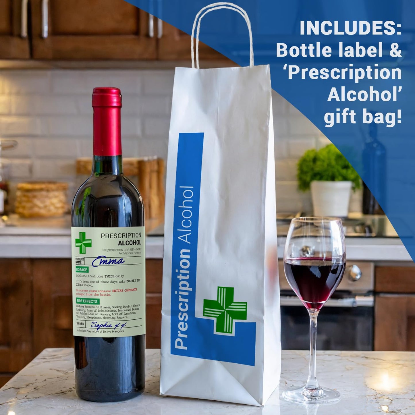 Funny Prescription Wine Label & Gift Bag Premium Quality - Fathers Day Gifts - Funny Gifts for Men and Women - Birthday Gifts, Dad Gifts, Unusual Gifts