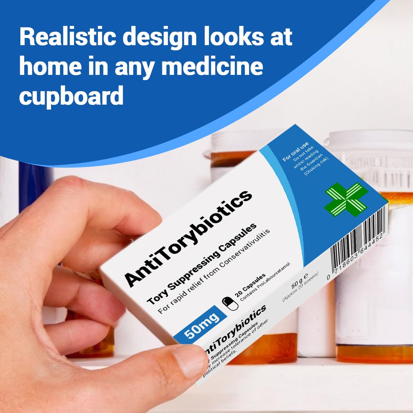 AntiTorybiotics - Funny Gifts for Men & Women. Joke Prank Pill Box, Jelly Bean Sweets 50g. Birthday Gifts for Women, Dad Birthday Gifts. General Election, Anti Conserviative Party, Politics Gag Gift