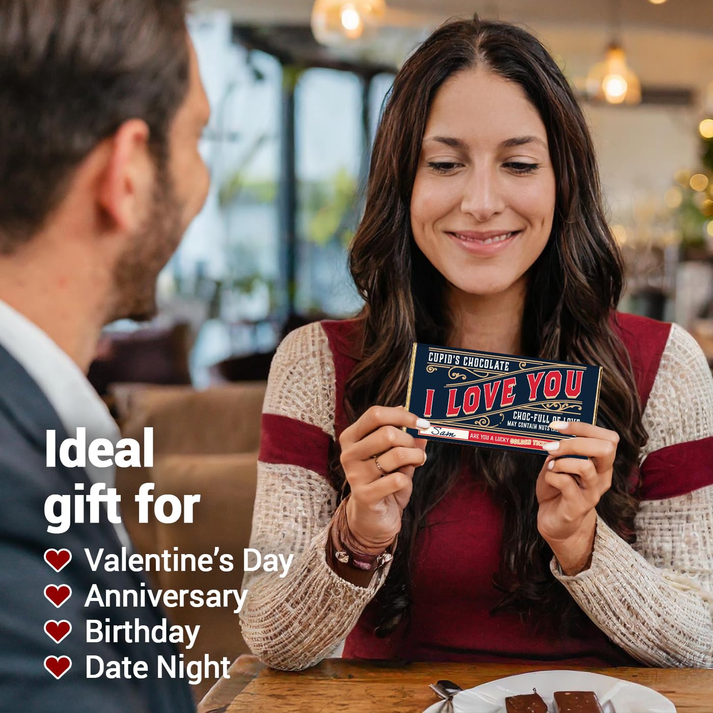 'I Love You' Valentines Chocolate Bar Wrapper & Golden Ticket Gift (Chocolate not included) - Romantic, Anniversary, Valentines Gifts for Him & Her, Chocolate Gifts, Birthday Gifts, Galentine