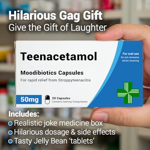 Teenacetamol - Funny Gifts for Teens. Joke Prank Pill Box, Jelly Bean Sweets 50g. Gifts for Boys, Teenage Gifts for Girls, 13th Birthday Gifts, 17th Birthday, 18th Birthday Gifts for Boys & Girls