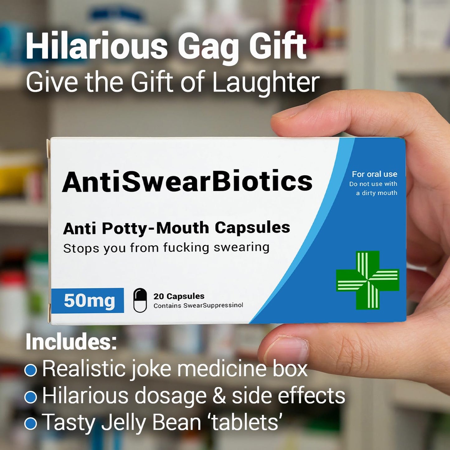 AntiSwearBiotics - Funny Rude Joke Prank Pill Box, Swear Jar, Secret Santa Gifts for Men & Women, Stocking Fillers Under £10