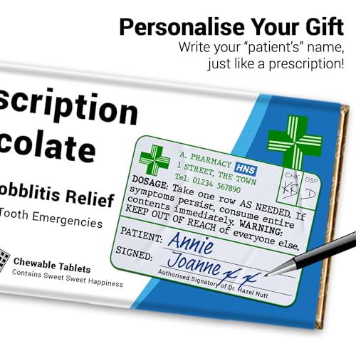 Funny Prescription Chocolate Bar Wrapper x 6 pcs (Chocolates not included) - Get Well Soon Gifts, Stocking Fillers, Funny Gifts for Women, Men, Teachers