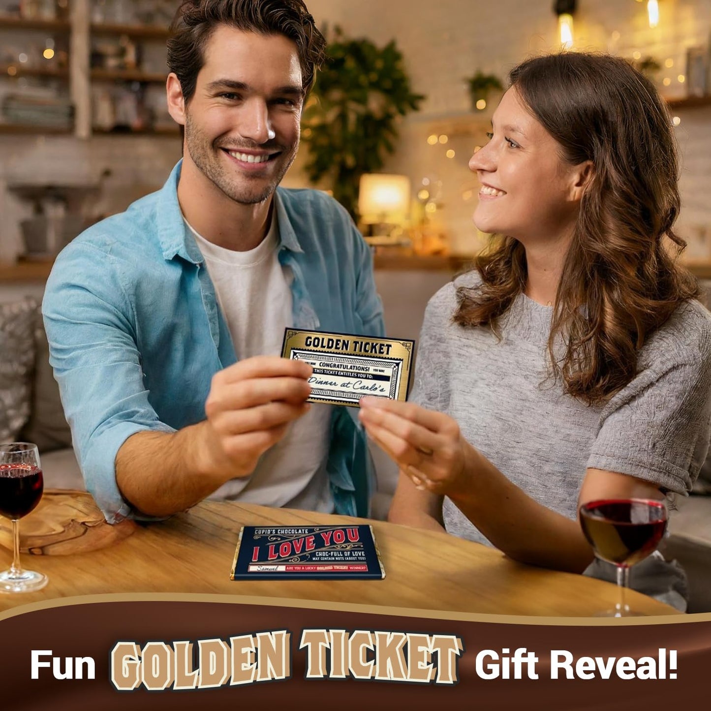 'I Love You' Valentines Chocolate Bar Wrapper & Golden Ticket Gift (Chocolate not included) - Romantic, Anniversary, Valentines Gifts for Him & Her, Chocolate Gifts, Birthday Gifts, Galentine