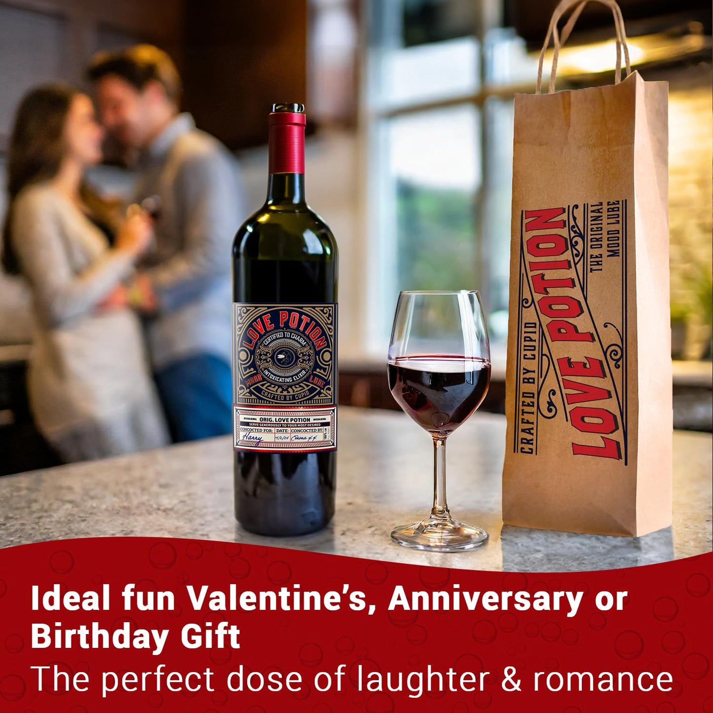 Love Potion Funny Wine Label - Wine Label & Gift Bag. Anniversary, Gifts for Him & Her. Wine Gin Prosecco Gifts for Women. Funny Birthday Gift, Anniversary for Her, Valentines, Personalised Gifts