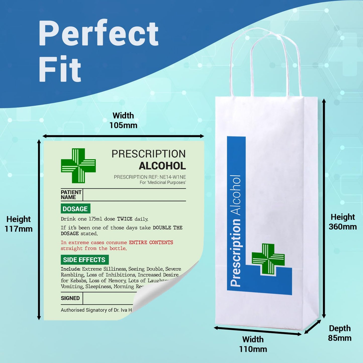 Funny Prescription Wine Label & Gift Bag Premium Quality - Fathers Day Gifts - Funny Gifts for Men and Women - Birthday Gifts, Dad Gifts, Unusual Gifts