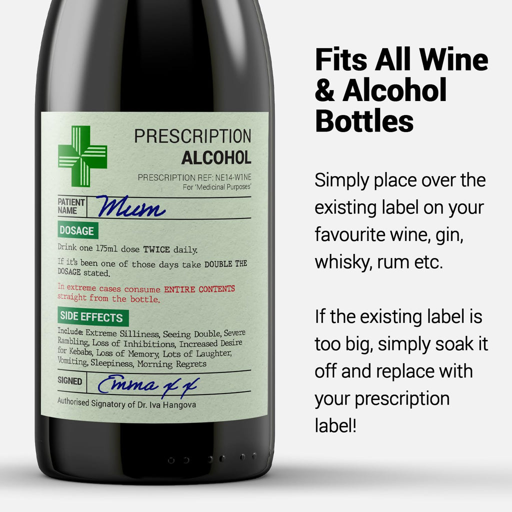 KadoBox - Funny Prescription Wine Label & Gift Bag Premium Quality - Funny Gifts for Women and Men - Teacher Gifts, Prosecco Gifts for Women - Birthday Gifts - Dad and Mum Gifts - Unusual Gifts