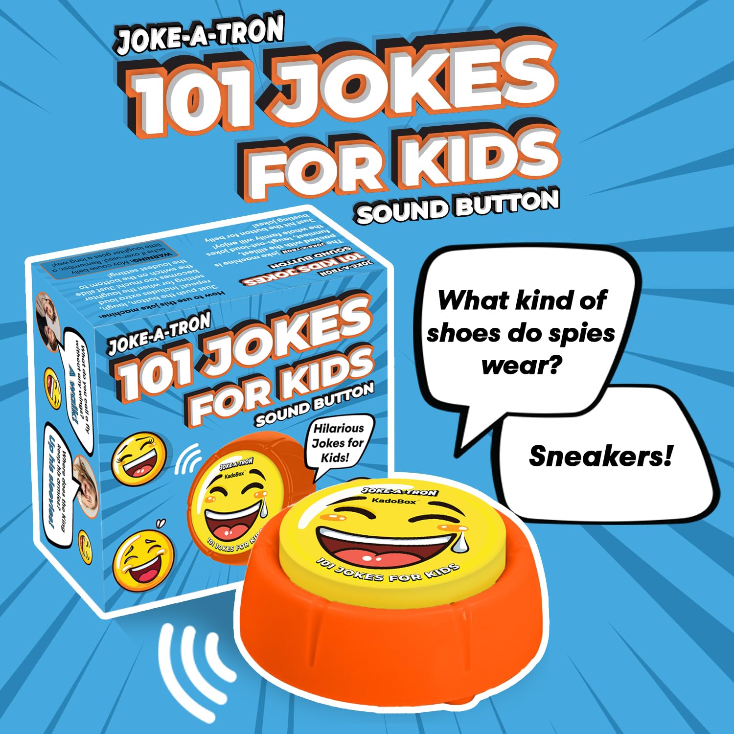 KadoBox - Funny 101 Jokes for Kids Electronic Sound Button - 101 One Liner Audio Kids Jokes - Gifts for Kids - Stocking Fillers for Boys and Birthday Gifts for Girls