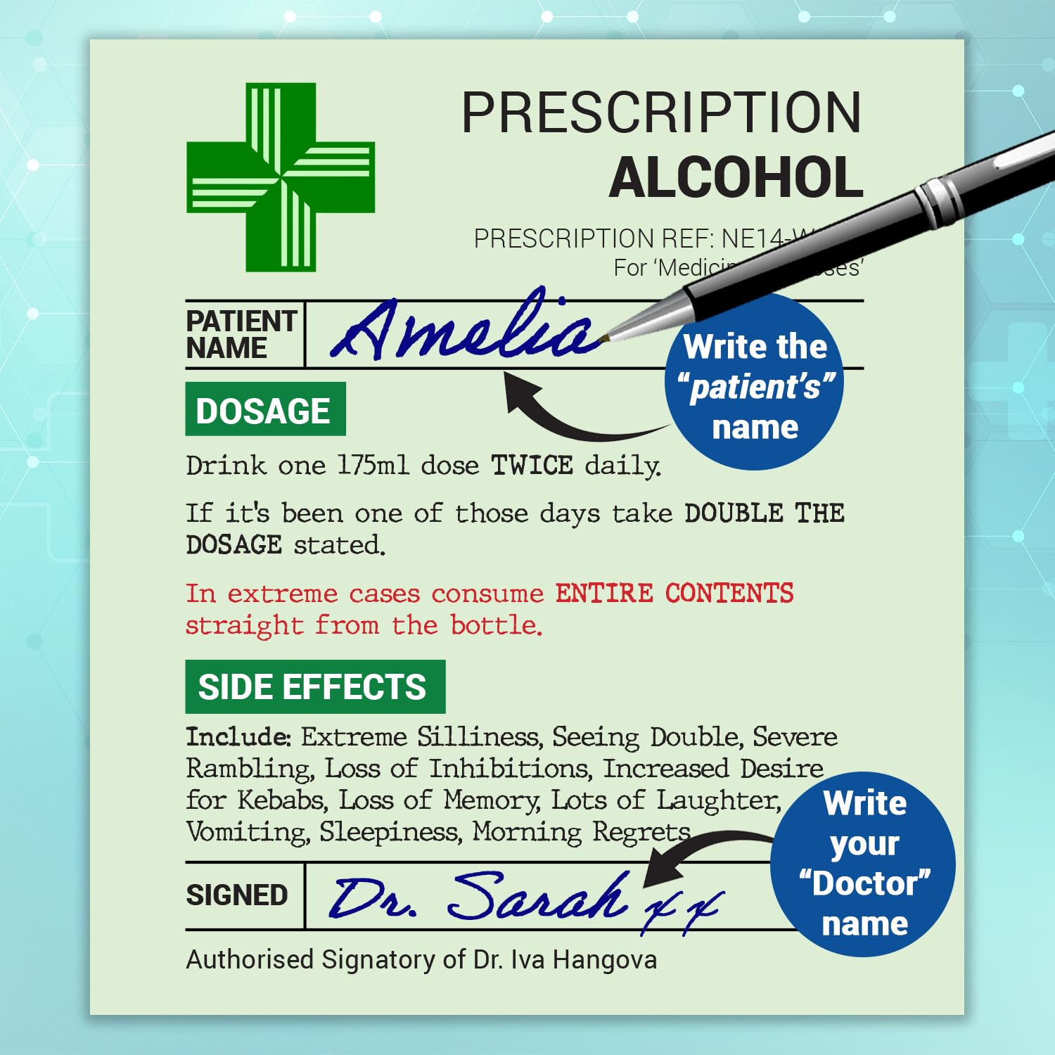 KadoBox - Funny Prescription Wine Label & Gift Bag Premium Quality - Funny Gifts for Women and Men - Teacher Gifts, Prosecco Gifts for Women - Birthday Gifts - Dad and Mum Gifts - Unusual Gifts