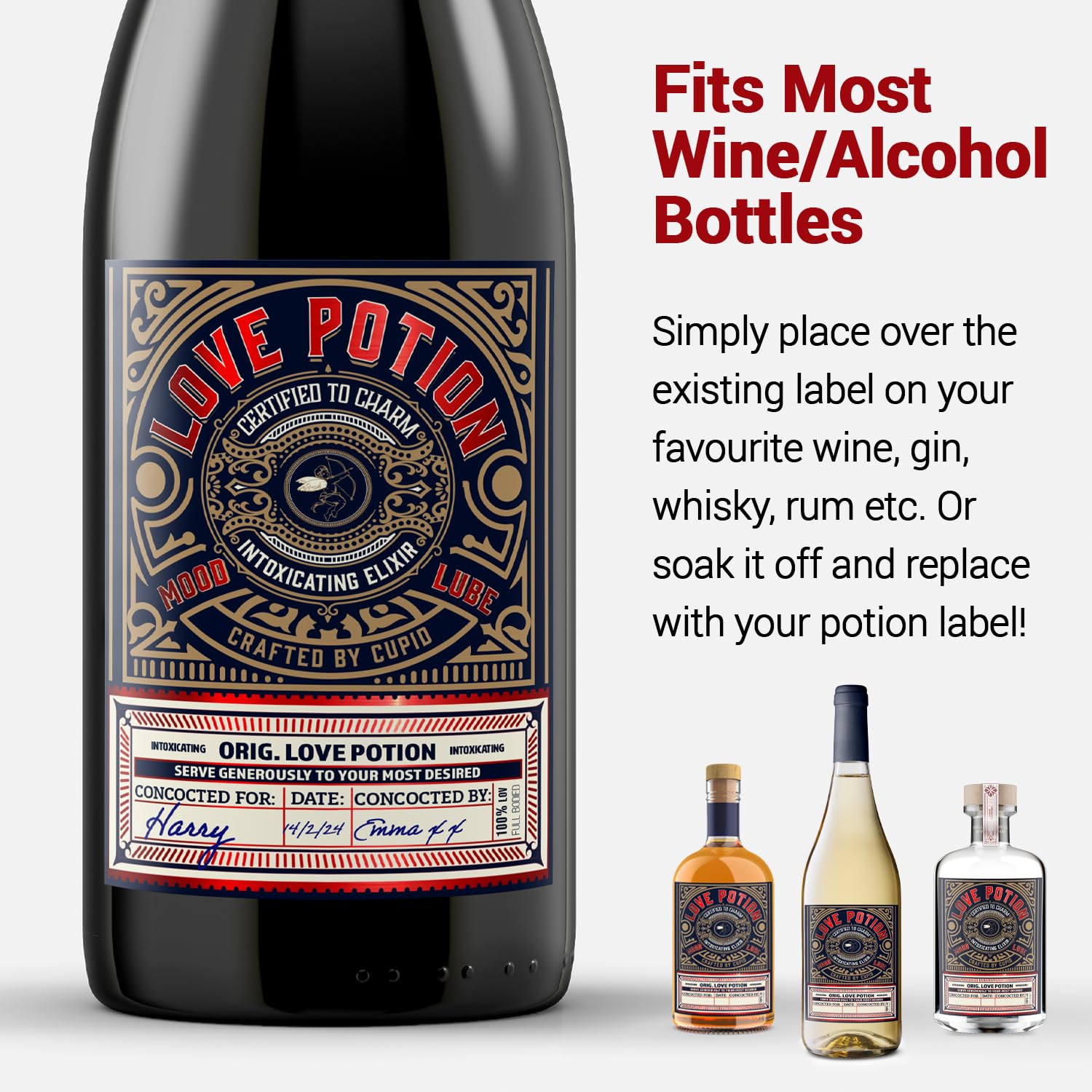 KadoBox - Love Potion Funny Wine Label - Wine Label & Gift Bag. Anniversary for Men & Women. Wine Gifts for Women. Funny Birthday Gift, Anniversary for Her, Valentines