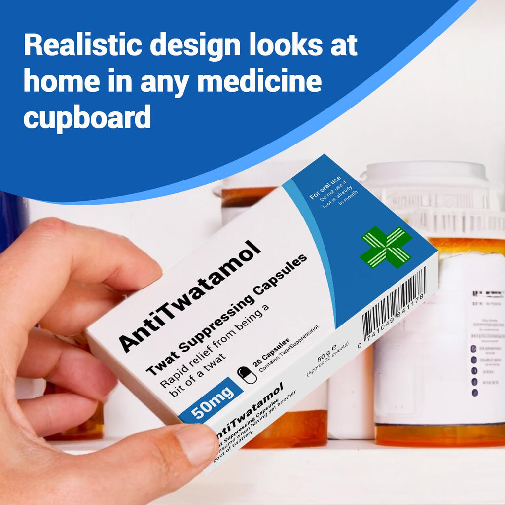 KadoBox - AntiTwatamol - Funny Joke Pills Box - Gag Gift with Jelly Beans Sweets (50g), Birthday Gifts for Men, Secret Santa Gifts, Dad Gift, Under 10 pounds