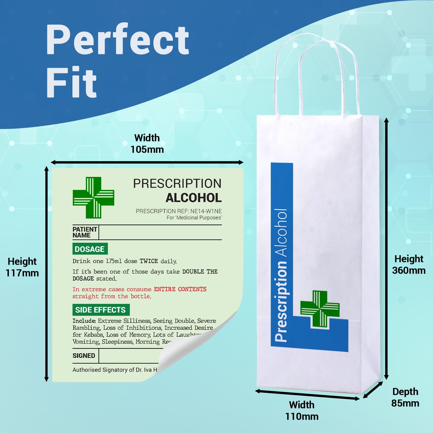 KadoBox - Funny Prescription Wine Label & Gift Bag Premium Quality - Funny Gifts for Women and Men - Teacher Gifts, Prosecco Gifts for Women - Birthday Gifts - Dad and Mum Gifts - Unusual Gifts