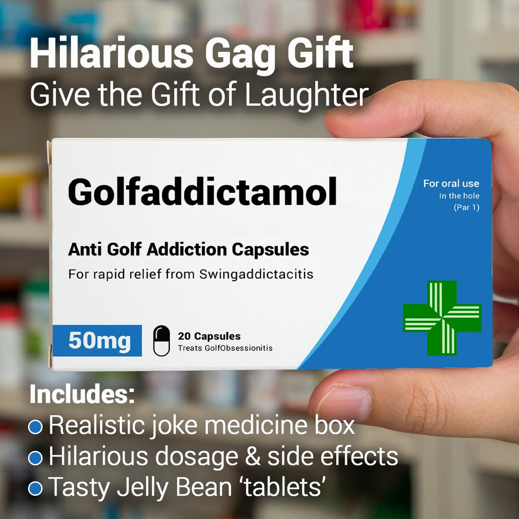 KadoBox - GolfAddictamol - Funny Joke Pill Box with Jelly Bean Sweets - Fathers Gifts from Daughter and Son - Dad Birthday Gifts - Funny Gifts for Men - Gifts for Dad - Golf Gifts for Men