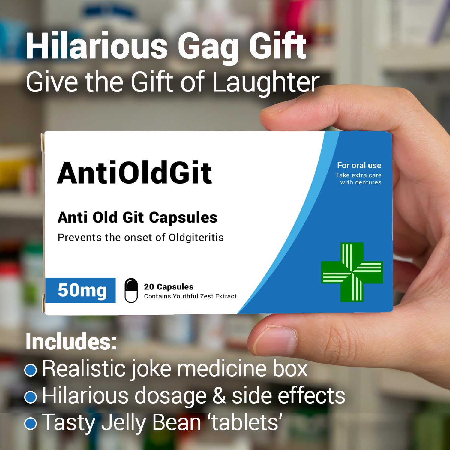 KadoBox - AntiOldGit - Joke Pill Box - Funny Gifts for Men, Gifts for Dad, Birthday and Retirement Gifts for Men, Gifts for Grandad, Dad Birthday Gift