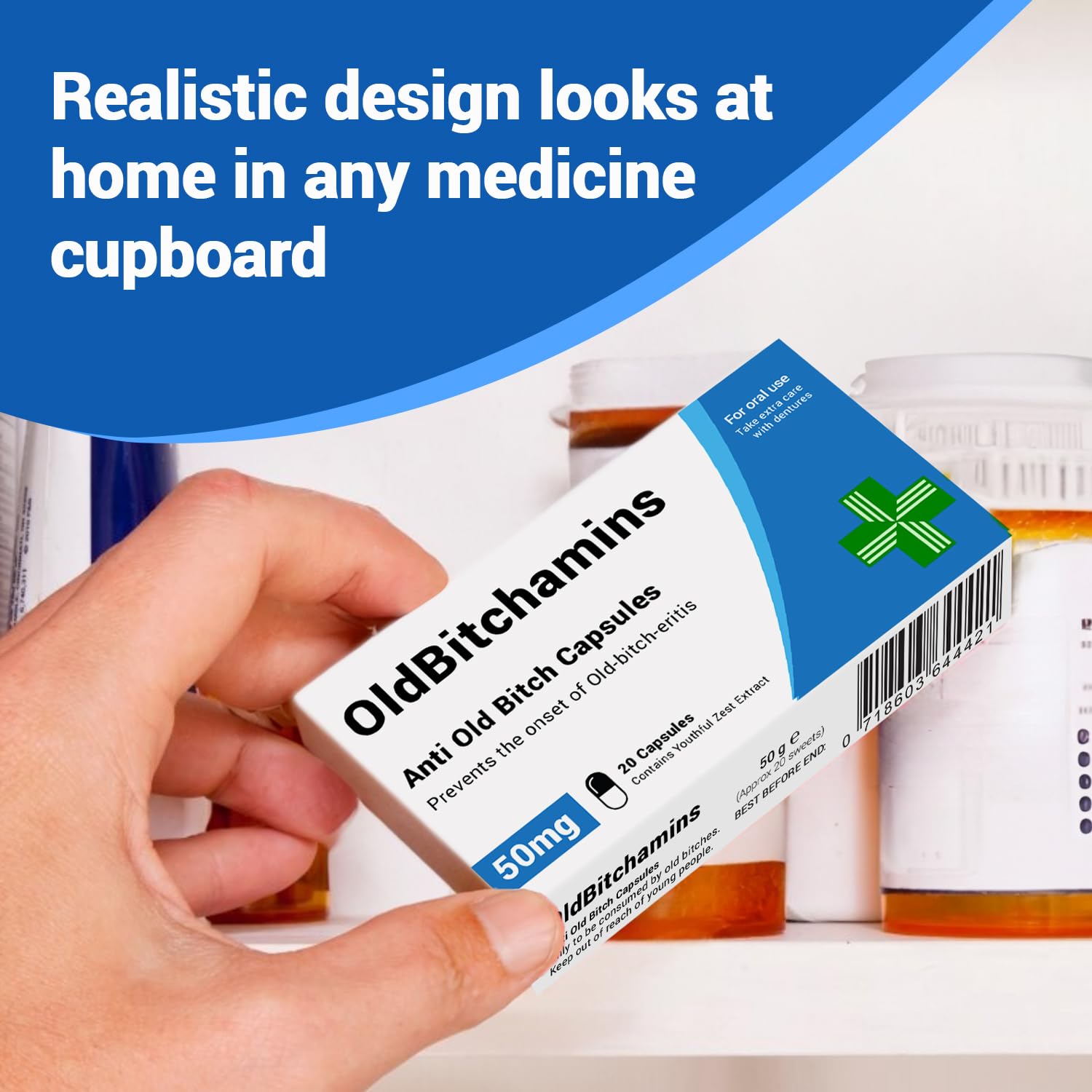 KadoBox - OldBitchamins - Funny Joke Prank Pill Box - Gag Gift with Jelly Beans Sweets 50g, Mothers Day Gifts, Gifts for Mum, 30th, 40th, 50th, 60th Birthday Gifts, Funny Gifts for Women