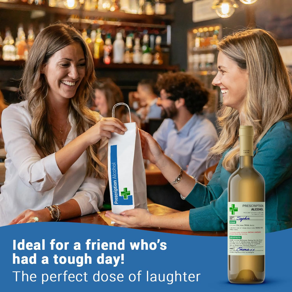 KadoBox - Funny Prescription Wine Label & Gift Bag Premium Quality - Funny Gifts for Women and Men - Teacher Gifts, Prosecco Gifts for Women - Birthday Gifts - Dad and Mum Gifts - Unusual Gifts