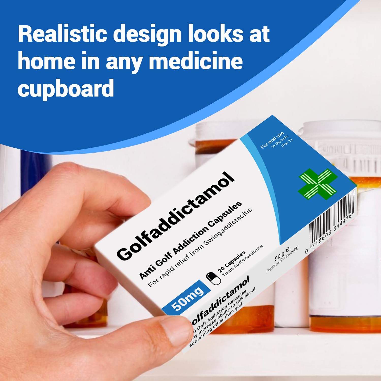 KadoBox - GolfAddictamol - Funny Joke Pill Box with Jelly Bean Sweets - Fathers Gifts from Daughter and Son - Dad Birthday Gifts - Funny Gifts for Men - Gifts for Dad - Golf Gifts for Men