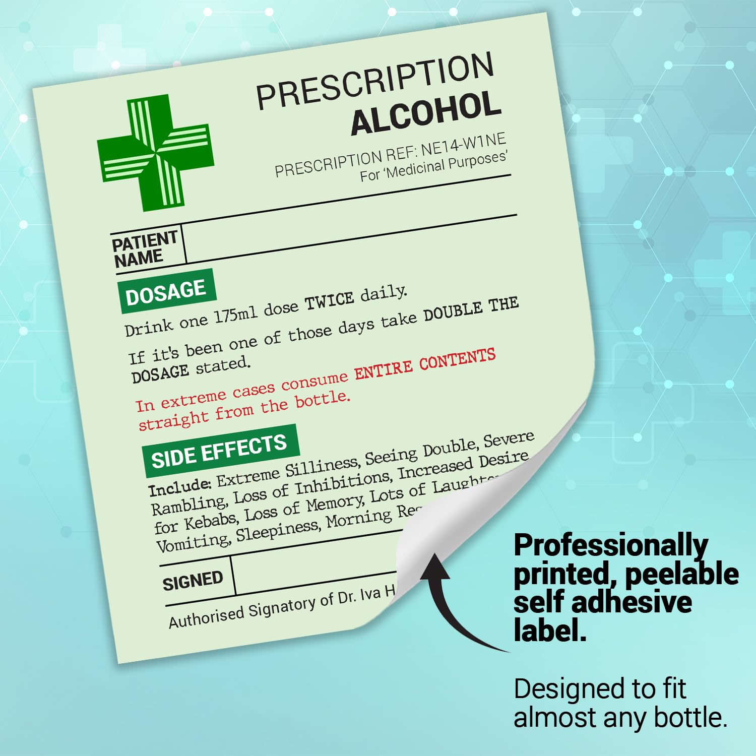 KadoBox - Funny Prescription Wine Label & Gift Bag Premium Quality - Funny Gifts for Women and Men - Teacher Gifts, Prosecco Gifts for Women - Birthday Gifts - Dad and Mum Gifts - Unusual Gifts