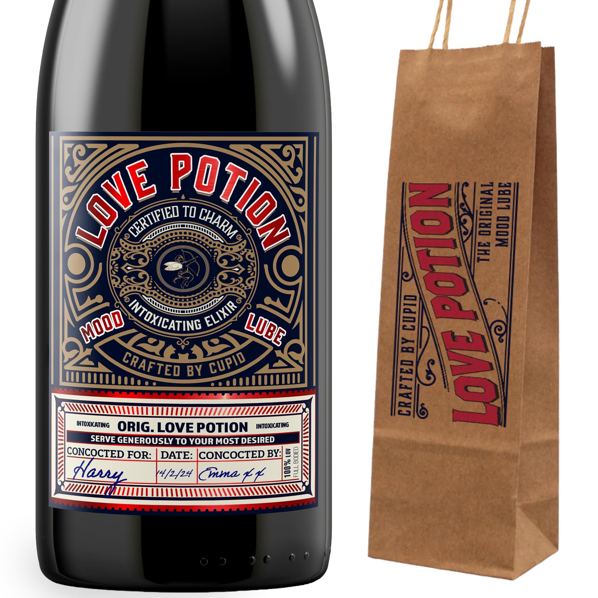 KadoBox - Love Potion Funny Wine Label - Wine Label & Gift Bag. Anniversary for Men & Women. Wine Gifts for Women. Funny Birthday Gift, Anniversary for Her, Valentines