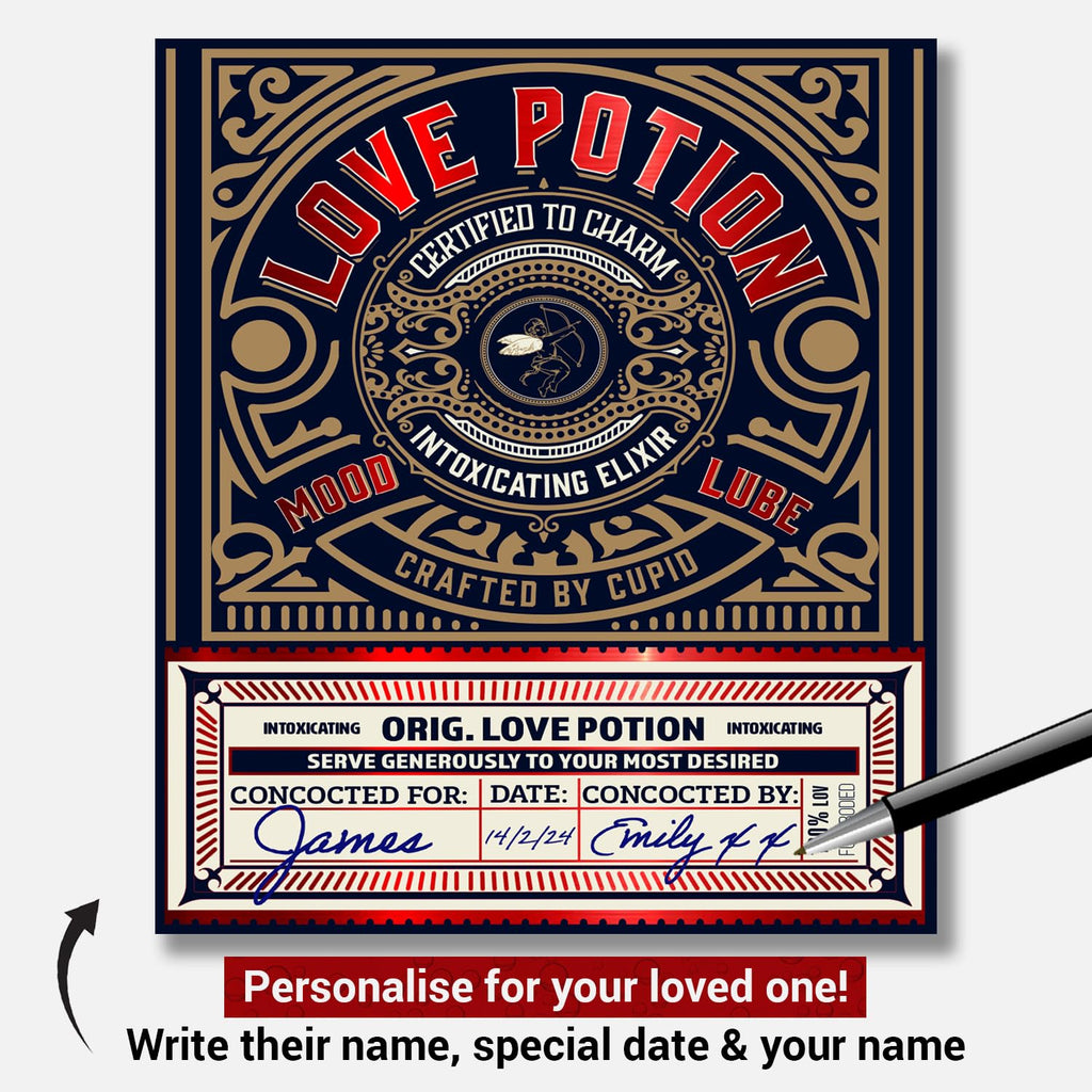 KadoBox - Love Potion Funny Wine Label - Wine Label & Gift Bag. Anniversary for Men & Women. Wine Gifts for Women. Funny Birthday Gift, Anniversary for Her, Valentines