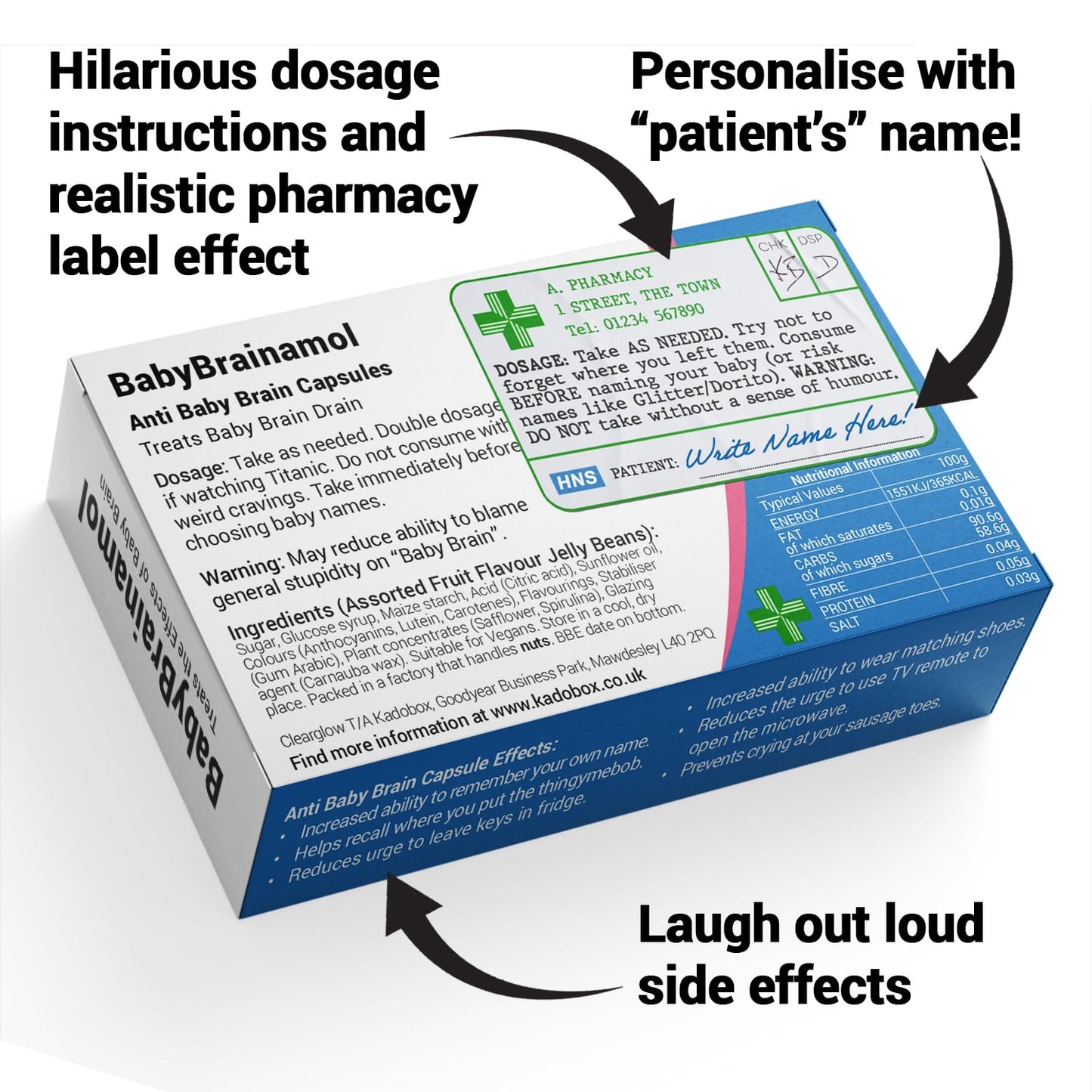 BabyBrainamol - Funny Joke Pills, Baby Shower, Baby Shower Gifts, Baby Shower Games, Pregnancy Gifts, Baby Essentials for Newborn, Baby Shower Decorations, Pregnancy Brain, Jelly Bean Sweets (50g)