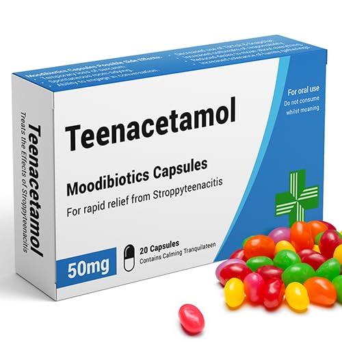 KadoBox - Teenacetamol - Funny Gifts for Teens. Joke Pill Box, Jelly Bean Sweets 50g. Gifts for Boys, Teenage Gifts for Girls, 13th Birthday Gifts, 17th Birthday, 18th Birthday Gifts for Boys & Girls