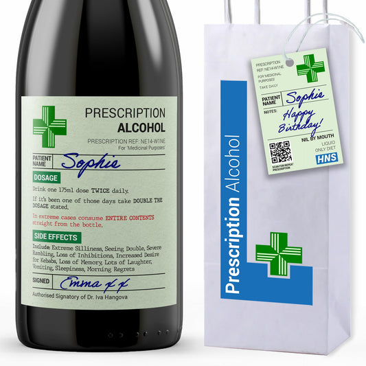 Funny Prescription Wine Label & Gift Bag Premium Quality - Fathers Day Gifts - Funny Gifts for Men and Women - Birthday Gifts, Dad Gifts, Unusual Gifts